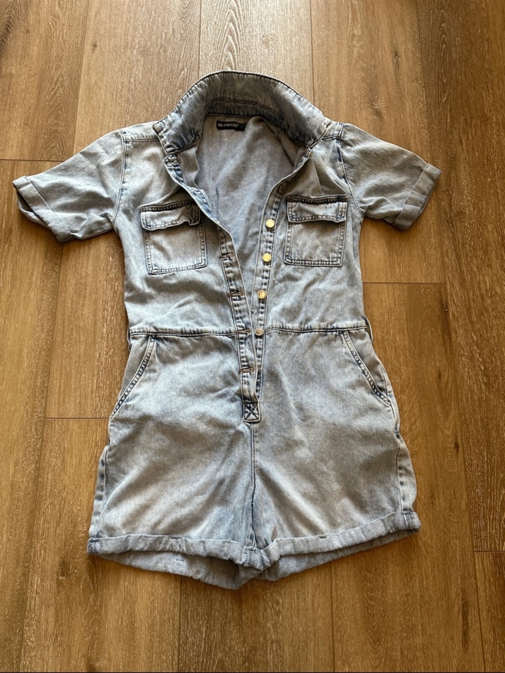 Blank NYC Utility Romper  Faded Jean With Buttons Up the Front